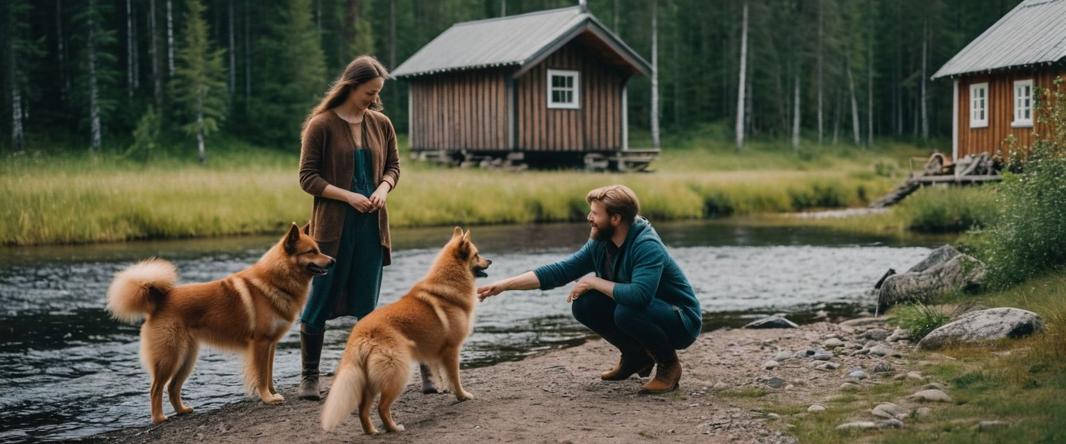 Illustration of a couple on their country homestead by the river.